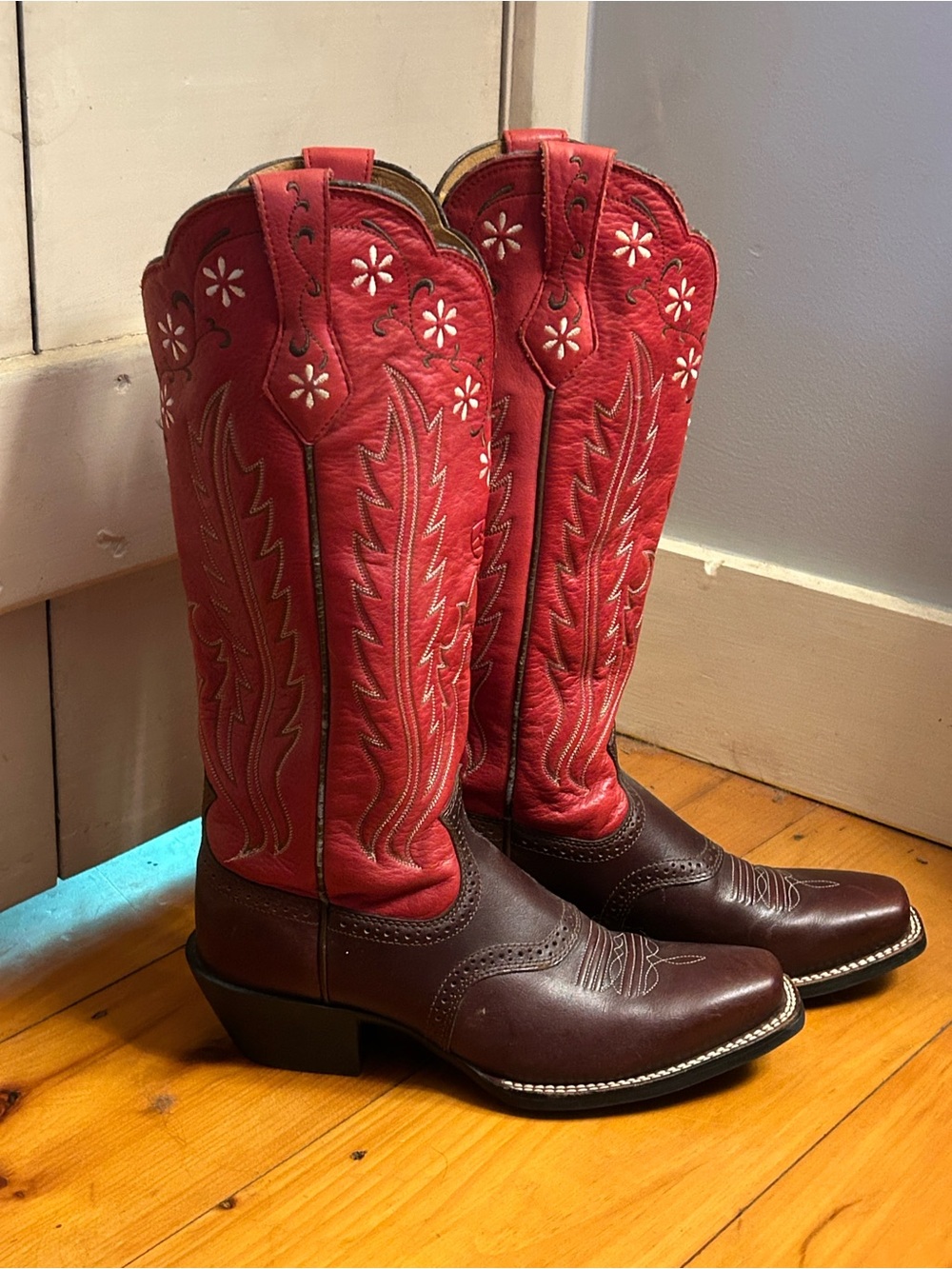 Ariat Red and Brown Tall Western square toe cowboy boots